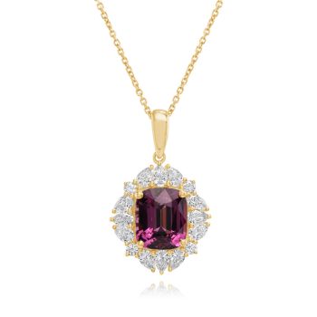 18K Yellow Gold Pink Garnet/Diamond Pendant