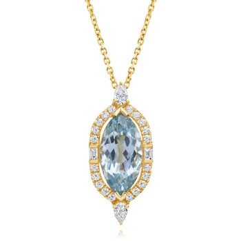 18K Yellow Gold Aquamarine/Diamond Pendant