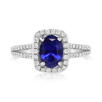 14K White Gold Ceylon Sapphire/Diamond Ring