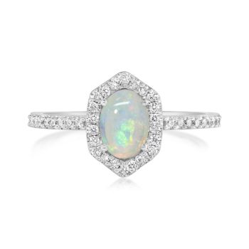 14K White Gold Australian Opal/Diamond Ring