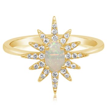 14K Yellow Gold Australian Opal/Diamond Star Ring