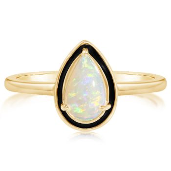 14K Yellow Gold Australian Opal Ring with Black Enamel