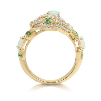 18K Yellow Gold Australian Opal/Tsavorite/Diamond Snake Ring