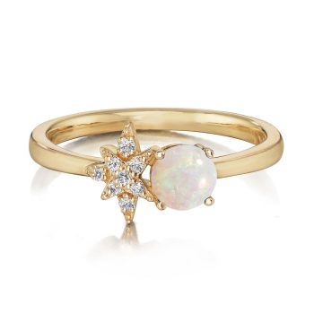 14K Yellow Gold Australian Opal/Diamond Ring
