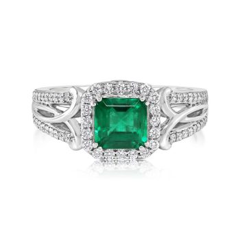 18K White Gold Brazilian Emerald/Diamond Ring