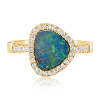 14K Yellow Gold Australian Opal Doublet/Diamond Ring