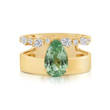 18K Yellow Gold Mint Garnet/Diamond Ring