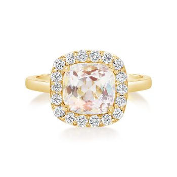 18K Yellow Gold Rainbow Moonstone/Diamond Ring