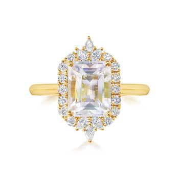 18K Yellow Gold Rainbow Moonstone/Diamond Ring
