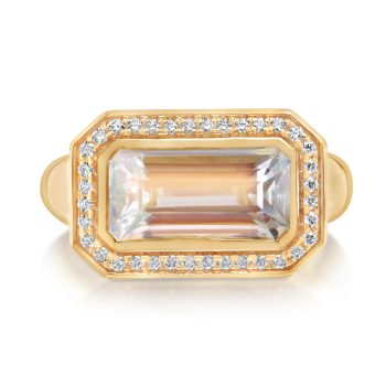 14K Yellow Gold Rainbow Moonstone/Diamond Ring