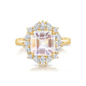 14K Yellow Gold Rainbow Moonstone/Diamond Ring