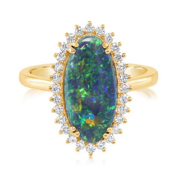 18K Yellow Gold Australian Black Opal/Diamond Ring