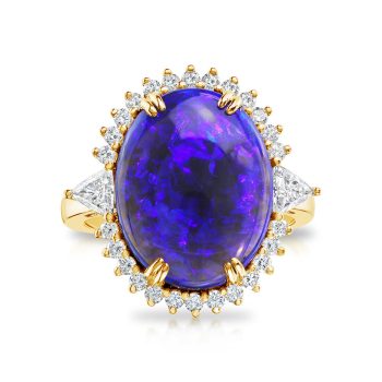 18K Yellow Gold Australian Black Opal/Tanzanite/Diamond Ring