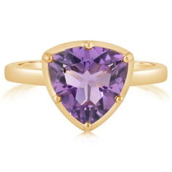 14K Yellow Gold 10mm Trillion Amethyst Ring