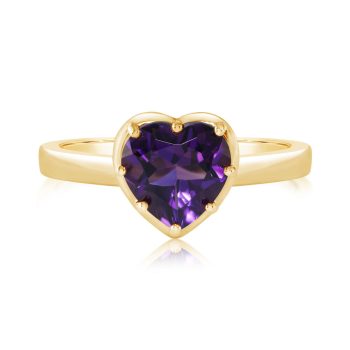 14K Yellow Gold 8mm Heart Amethyst Ring