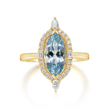 18K Yellow Gold Aquamarine/Diamond Ring