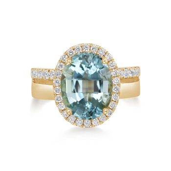 18K Yellow Gold Aquamarine/ Diamond Ring
