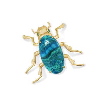 14K Yellow Gold Chrysocolla/Tsavorite Beetle Pendant/ Brooch