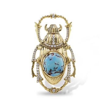 14K Yellow Gold Kazakhstan Turquoise/Diamond Scarab Brooch