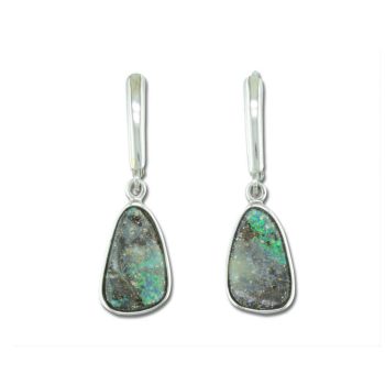 Silver Boulder Opal Plain Bezel Leverback Earrings