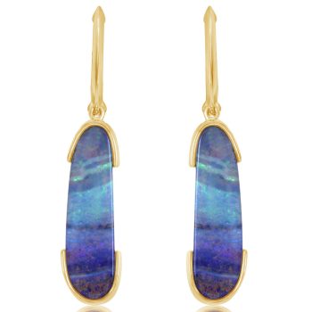 14K Yellow Gold Australian Boulder Opal Earrings