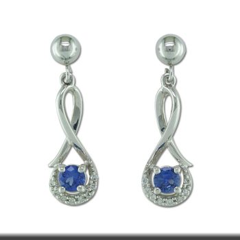14K White Gold Blue Sapphire/Diamond Earrings with Ball Post