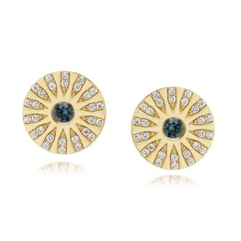 14K Yellow Gold Montana Sapphire/Diamond Medallion Earrings