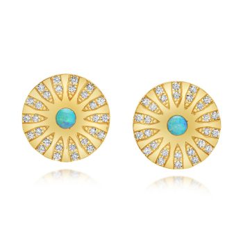 14K Yellow Gold Australian Opal/Diamond Medallion Earrings