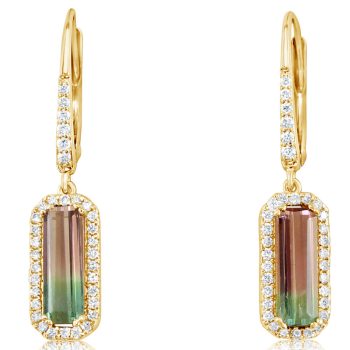 14K Yellow Gold Bi-Color Tourmaline/Diamond Earrings