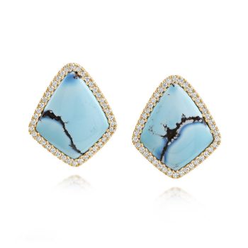 14K Yellow Gold Kazakhstan Turquoise/Diamond Earrings
