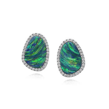 14K White Gold Australian Opal Doublet/Diamond Earrings