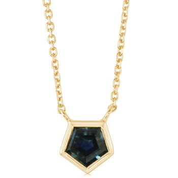 14K Yellow Gold Pentagon Montana Sapphire Neckpiece