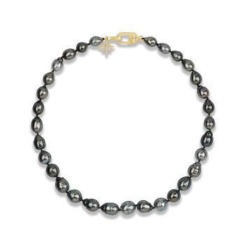 14K Yellow Gold 9-12mm Baroque Multi Color Tahitian Pearl Strand