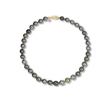 14K Yellow Gold 10x12mm Off Round Multi Color Tahitian Pearl Strand Necklace