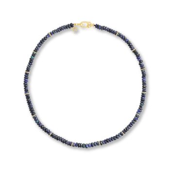 14K Yellow Gold 5-5.5mm Faceted Rondelle Australian Black Opal/Diamond Strand Necklace