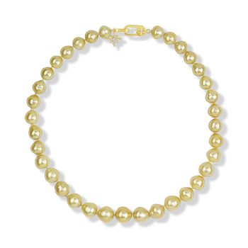 14K Yellow Gold 13.5 - 11mm Baroque Golden South Sea Pearl/Diamond Strand