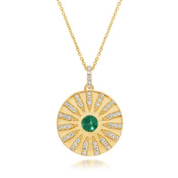 14K Yellow Gold Emerald/Diamond Medallion Pendant