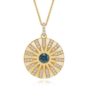 14K Yellow Gold Montana Sapphire/Diamond Medallion Pendant