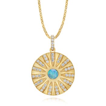 14K Yellow Gold Australian Opal/Diamond Medallion Pendant