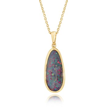 14K Yellow Gold Australian Opal Doublet Pendant