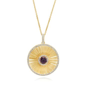 14K Yellow Gold Pink Montana Sapphire/Diamond Medallion Pendant