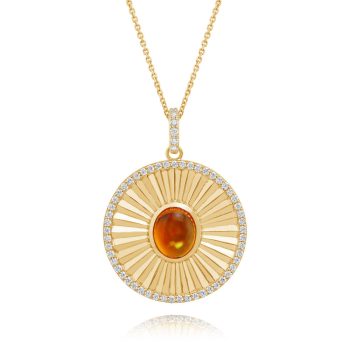 14K Yellow Gold Mexican Fire Opal/Diamond Medallion Pendant