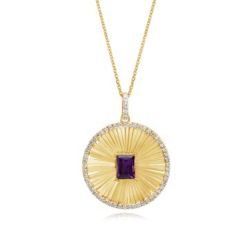 14K Yellow Gold Purple Garnet/Diamond Medallion Pendant