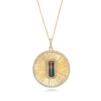 14K Yellow Gold Bi-Color Tourmaline/Diamond Medallion Pendant