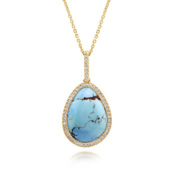 14K Yellow Golden Hills Turquoise/Diamond Pendant