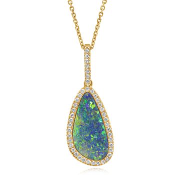 14K Yellow Gold Australian Opal Doublet/Diamond Pendant