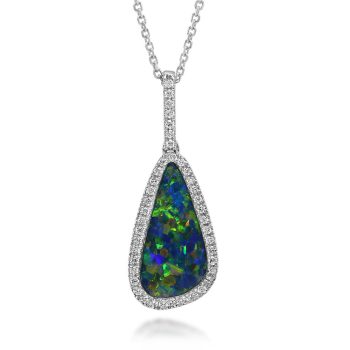 14K White Gold Australian Opal Doublet/Diamond Pendant