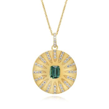 14K Yellow Gold Mint Tourmaline/Diamond Medallion Pendant