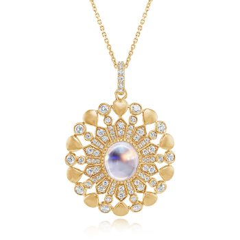 18K Yellow Gold Rainbow Moonstone/Diamond Pendant