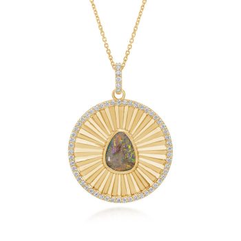 14K Yellow Gold Australian Black Opal/Diamond Medallion Pendant